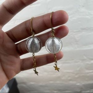 Glass bead star charm chain earrings